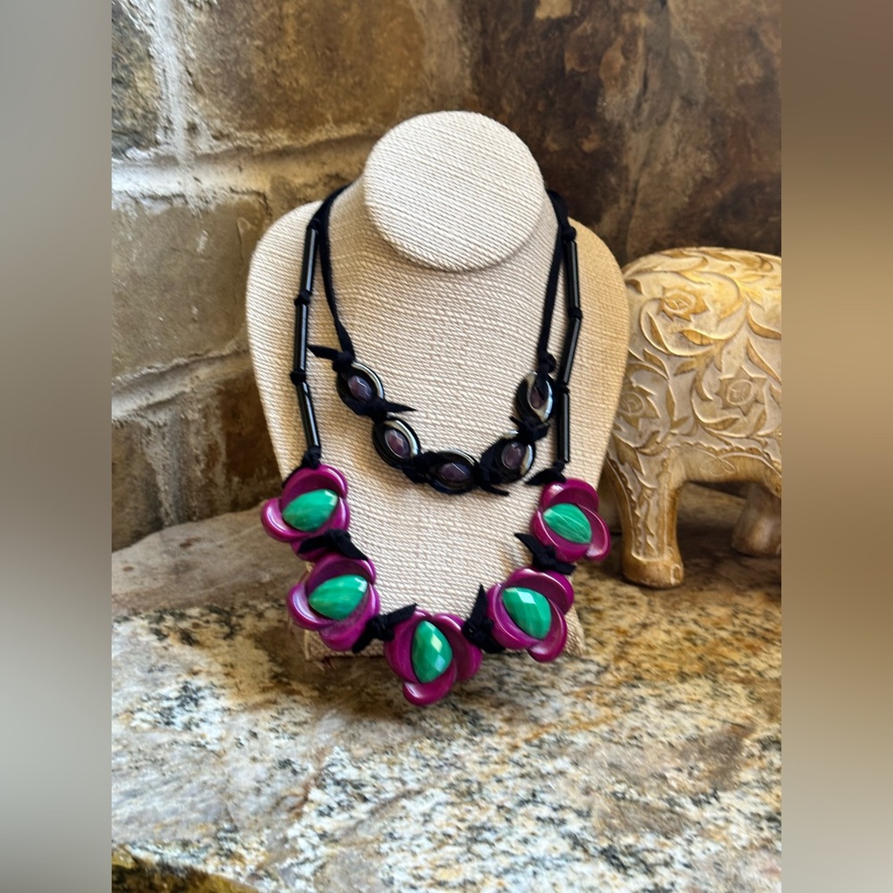 Velvet Crimson Purple Acrylic Bead Necklace